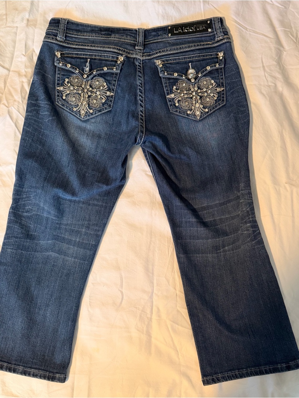 L.A. idol Dark Blue Capris with Embellished Back Pockets